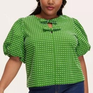Kate Spade x Target Green Puff Sleeve Bow Women's Top NWT